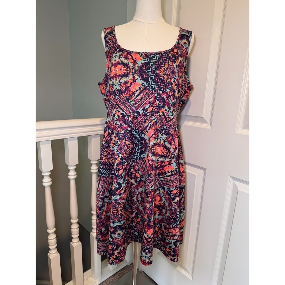 Torrid Womens Plus Size 1 Fit & Flare Dress Multicolor Abstract Sleeveless 1X